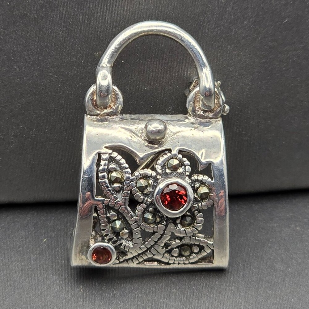 Sterling Garnet Purse Brooch by FAS – Chic & Collectible - Picture 9 of 9